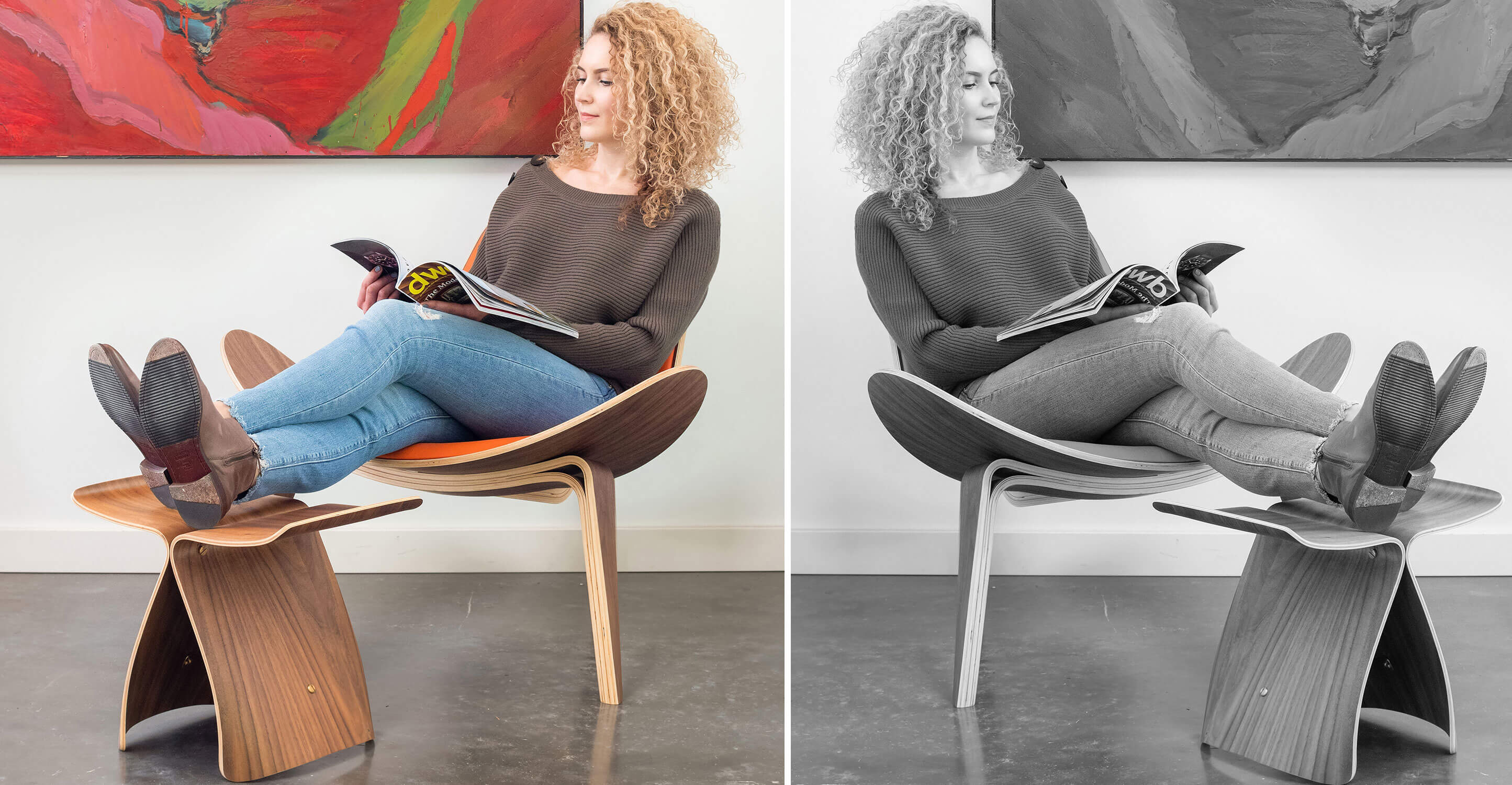 Tripod Fabric Chair 2-pc Set, Walnut/Urban Hemp